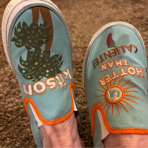 kitson Kids Slip-On Sneakers - Light Blue and Orange - Picture 9 of 10